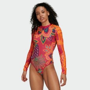 NWT FARM Rio Vivid Berry Long Sleeve Bodysuit Adidas Collaboration